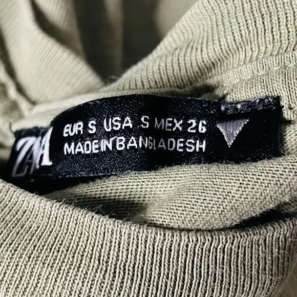 Zara Cropped Short Sleeve TShirt Olive Green Size Small - Picture 5 of 8